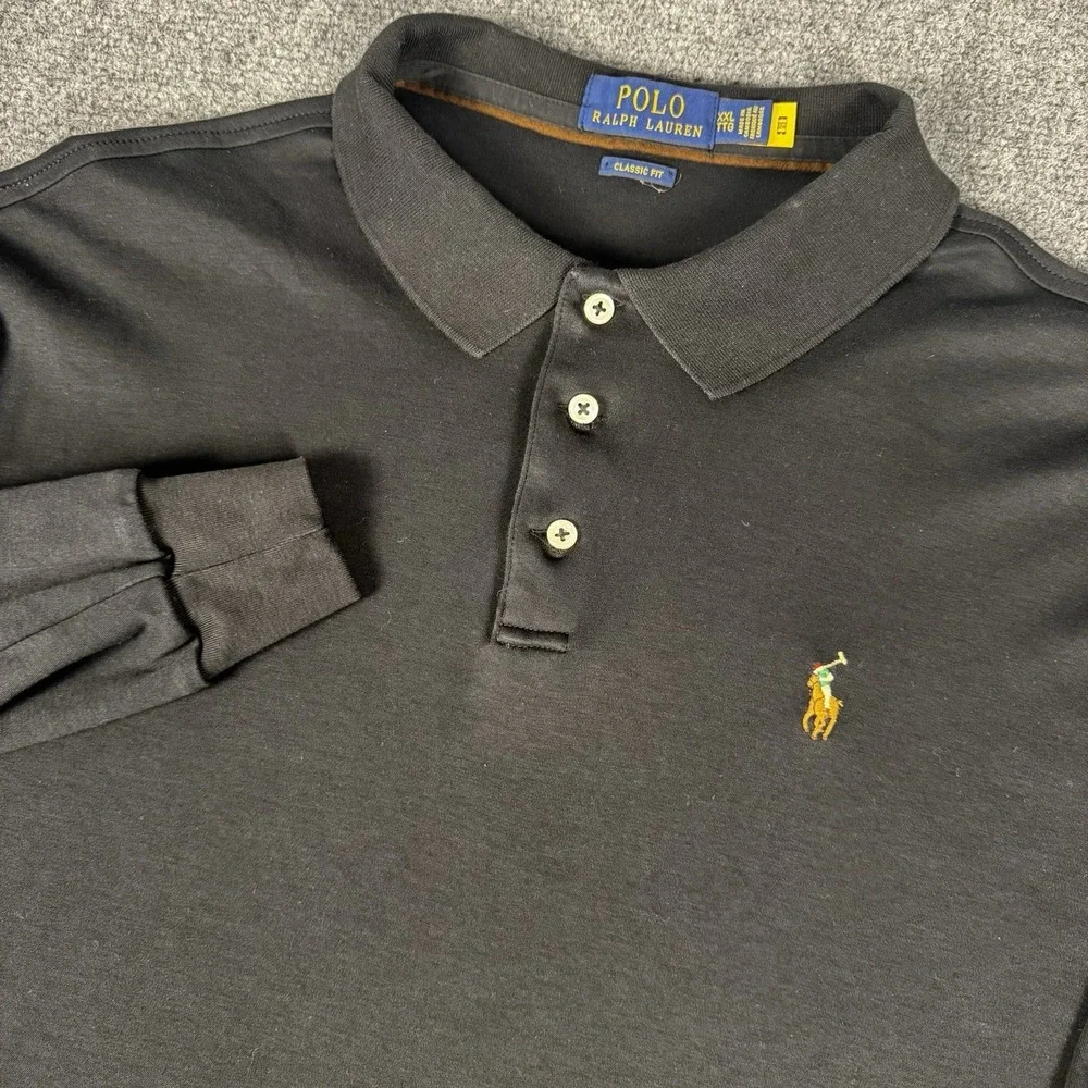 Polo Ralph Lauren Long Sleeve Polo Shirt Mens 2XL Black Flesh Pony Classic Fit